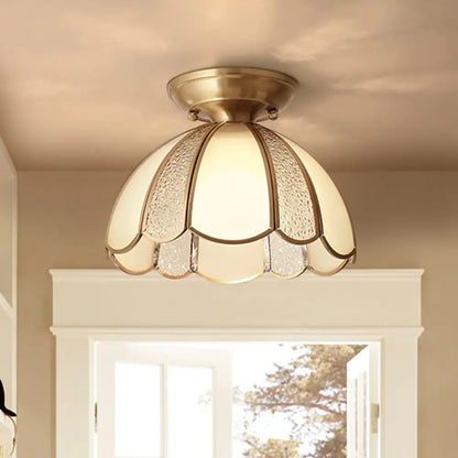 DecorBites™ DecorBites™ Scallop Bedroom Flush Mount Light - Blown Opal Glass - 1 Bulb - Brass Finish - Close to Ceiling Lamp