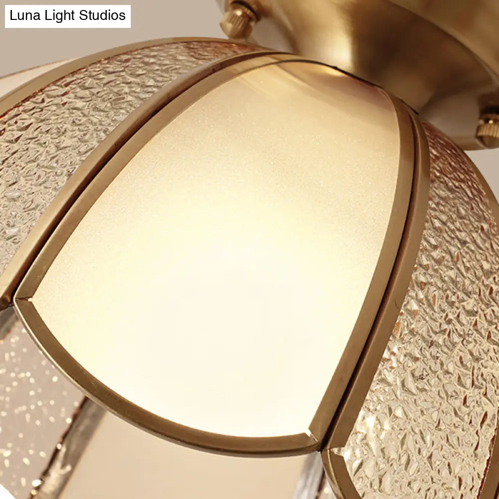 DecorBites™ DecorBites™ Scallop Bedroom Flush Mount Light - Blown Opal Glass - 1 Bulb - Brass Finish - Close to Ceiling Lamp