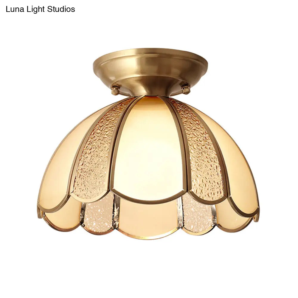 DecorBites™ DecorBites™ Scallop Bedroom Flush Mount Light - Blown Opal Glass - 1 Bulb - Brass Finish - Close to Ceiling Lamp