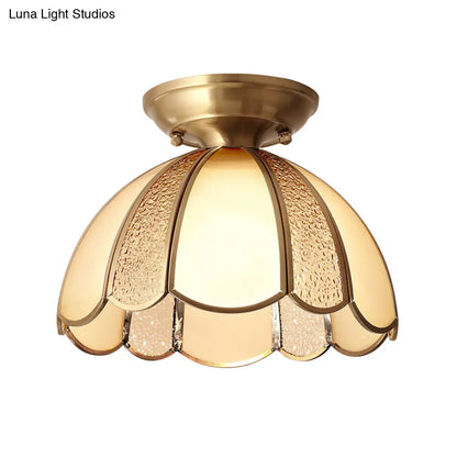 DecorBites™ DecorBites™ Scallop Bedroom Flush Mount Light - Blown Opal Glass - 1 Bulb - Brass Finish - Close to Ceiling Lamp