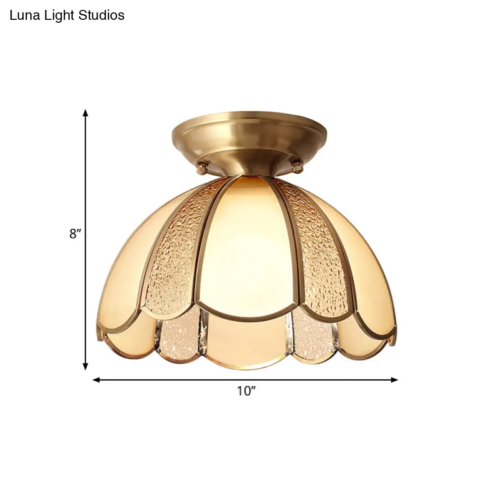 DecorBites™ DecorBites™ Scallop Bedroom Flush Mount Light - Blown Opal Glass - 1 Bulb - Brass Finish - Close to Ceiling Lamp