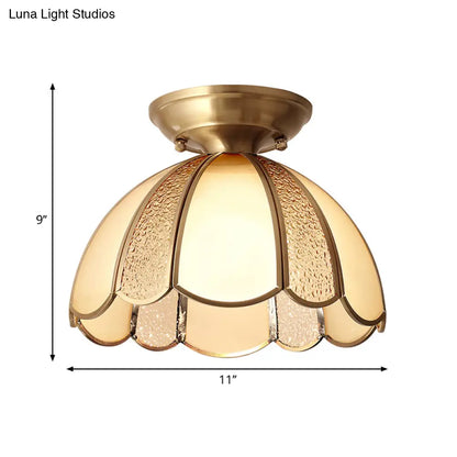 DecorBites™ DecorBites™ Scallop Bedroom Flush Mount Light - Blown Opal Glass - 1 Bulb - Brass Finish - Close to Ceiling Lamp