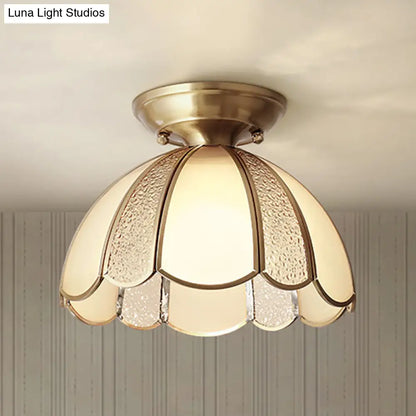 DecorBites™ DecorBites™ Scallop Bedroom Flush Mount Light - Blown Opal Glass - 1 Bulb - Brass Finish - Close to Ceiling Lamp
