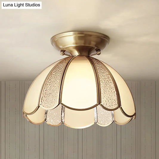 DecorBites™ DecorBites™ Scallop Bedroom Flush Mount Light - Blown Opal Glass - 1 Bulb - Brass Finish - Close to Ceiling Lamp