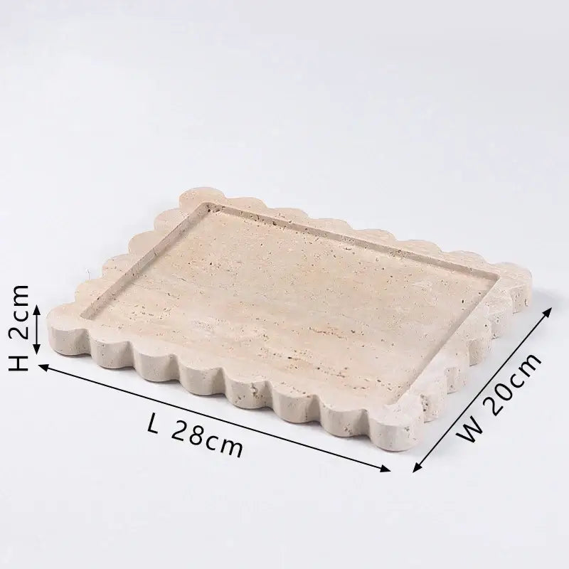 Beige scalloped calacatta viola marble tray with elegant edge design for luxury kitchen decor and serving purposes