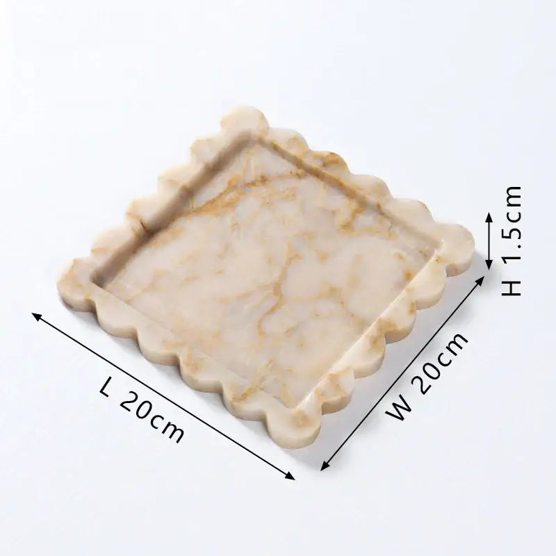 Beige calacatta viola marble tray with scalloped edges and subtle veining for luxury kitchen decor