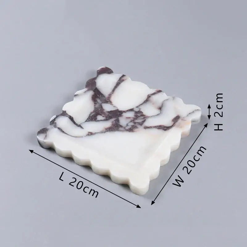 White and dark gray scalloped calacatta viola marble tray 20cm by 20cm luxury kitchen marble tray