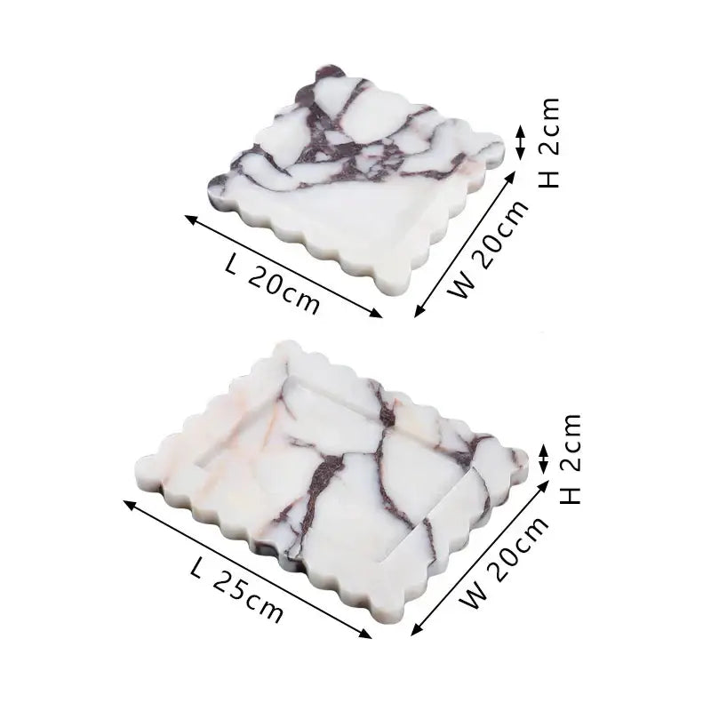 White and gray calacatta viola marble tray with scalloped edges rectangular marble tray for kitchen luxury decor