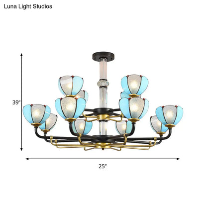 Scalloped Chandelier with Blue Glass and Vintage Pendant Light for Living Room