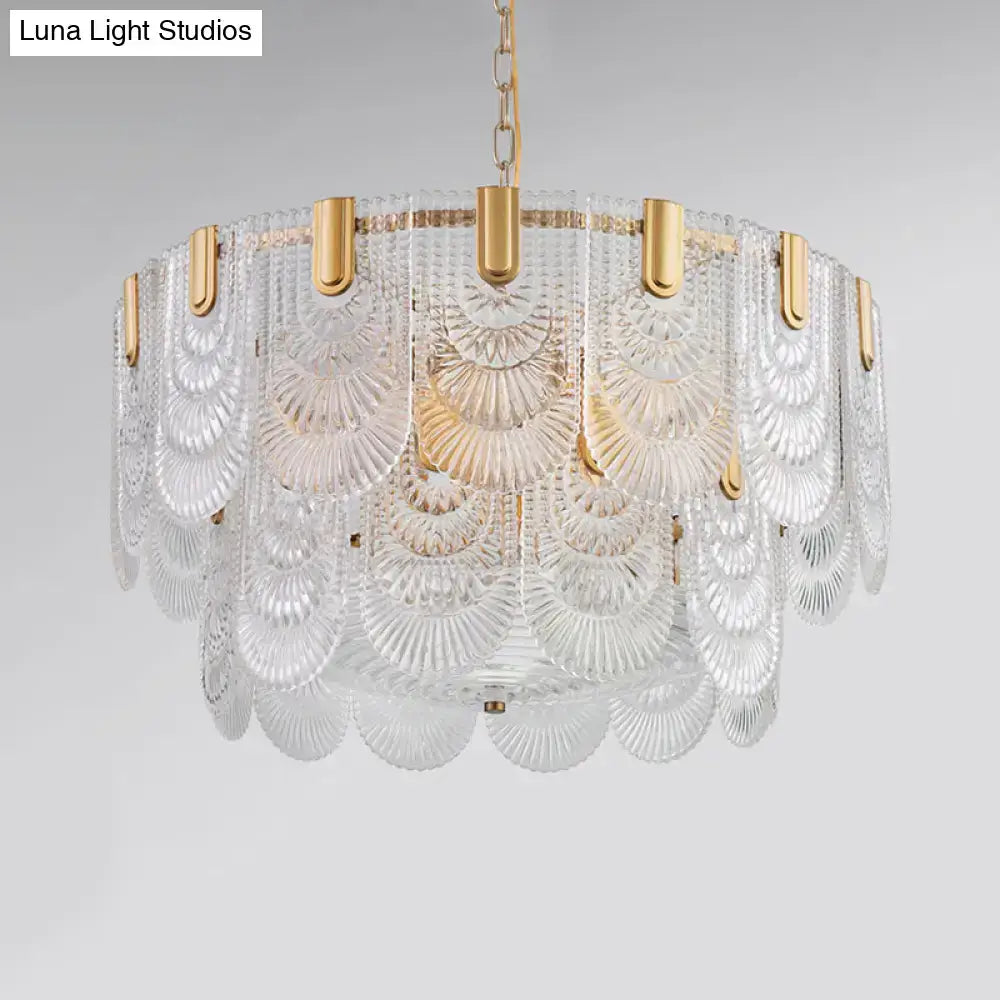 DecorBites scalloped clear textured glass drop lamp with gold-toned metal accents for classic dining room lighting