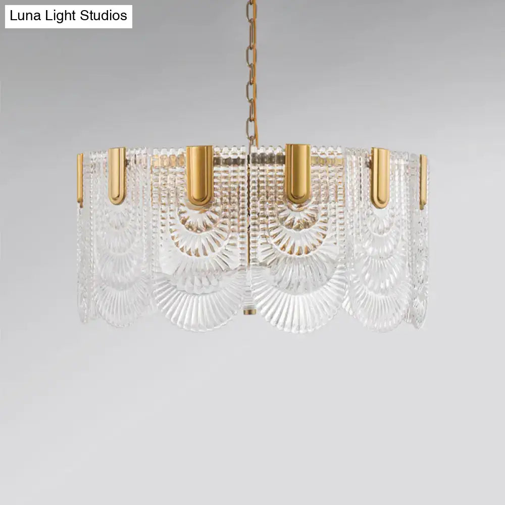 DecorBites scalloped clear textured glass drop lamp with brass accents for classic dining room chandelier lighting