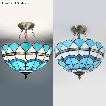 DecorBites™ DecorBites™ Scalloped Edge Baroque Style Glass Bowl Chandelier Light in Blue/Sky Blue, 12"/16"/19.5"/23.5" W, Brass Hanging Light