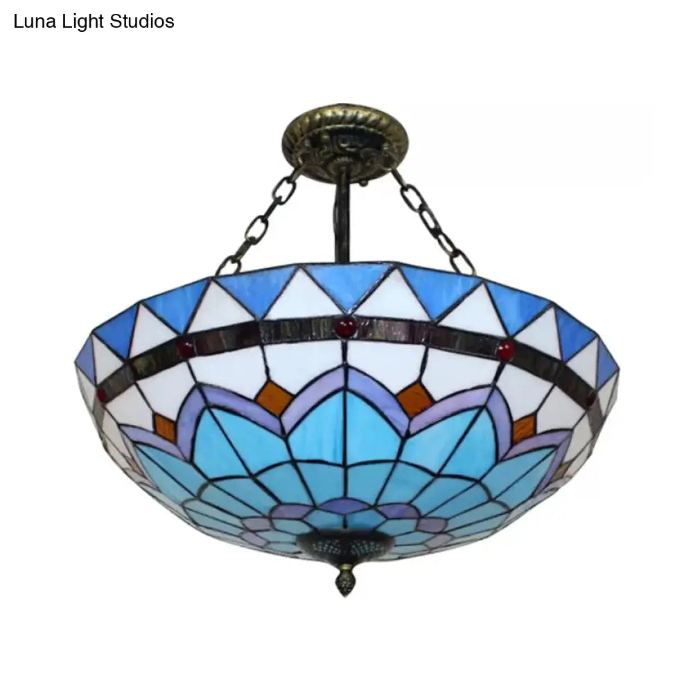 DecorBites™ DecorBites™ Scalloped Edge Baroque Style Glass Bowl Chandelier Light in Blue/Sky Blue, 12"/16"/19.5"/23.5" W, Brass Hanging Light