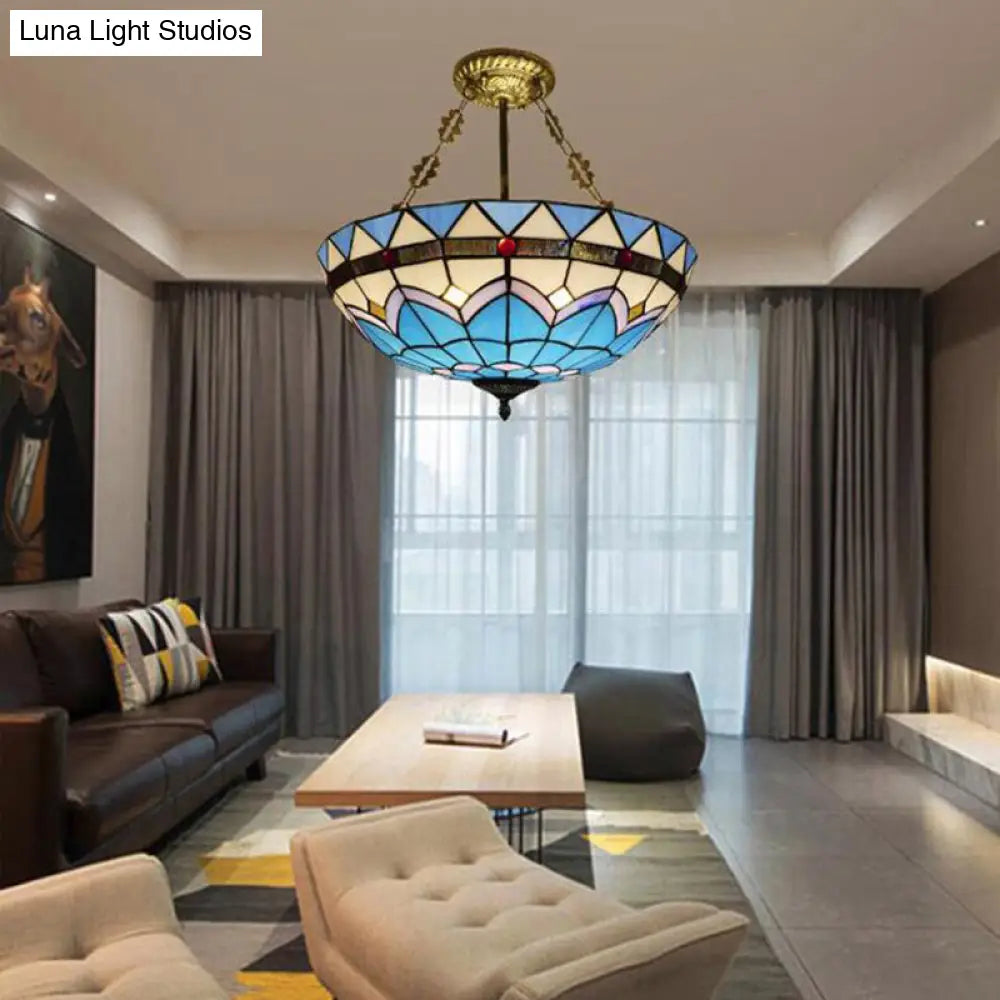 DecorBites™ DecorBites™ Scalloped Edge Baroque Style Glass Bowl Chandelier Light in Blue/Sky Blue, 12"/16"/19.5"/23.5" W, Brass Hanging Light