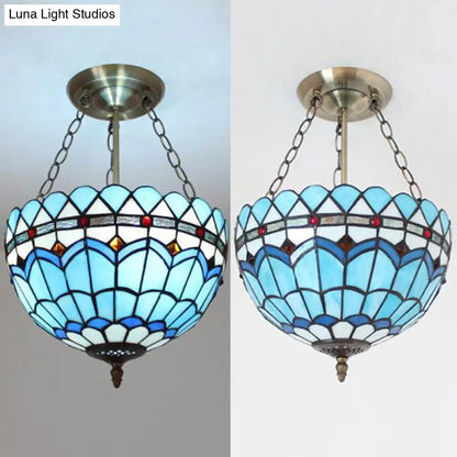 DecorBites™ DecorBites™ Scalloped Edge Baroque Style Glass Bowl Chandelier Light in Blue/Sky Blue, 12"/16"/19.5"/23.5" W, Brass Hanging Light