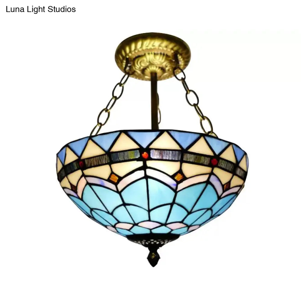 DecorBites™ DecorBites™ Scalloped Edge Baroque Style Glass Bowl Chandelier Light in Blue/Sky Blue, 12"/16"/19.5"/23.5" W, Brass Hanging Light