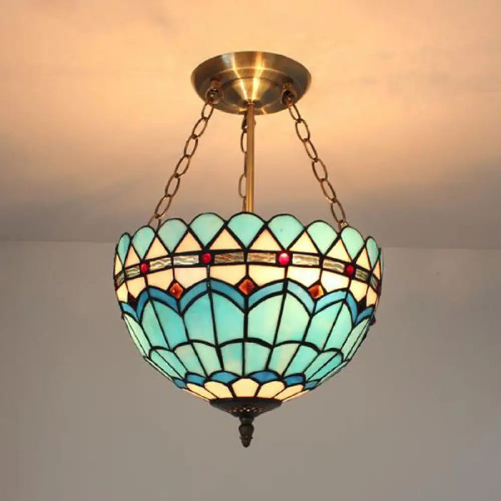 DecorBites™ DecorBites™ Scalloped Edge Baroque Style Glass Bowl Chandelier Light in Blue/Sky Blue, 12"/16"/19.5"/23.5" W, Brass Hanging Light