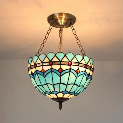 DecorBites™ DecorBites™ Scalloped Edge Baroque Style Glass Bowl Chandelier Light in Blue/Sky Blue, 12"/16"/19.5"/23.5" W, Brass Hanging Light