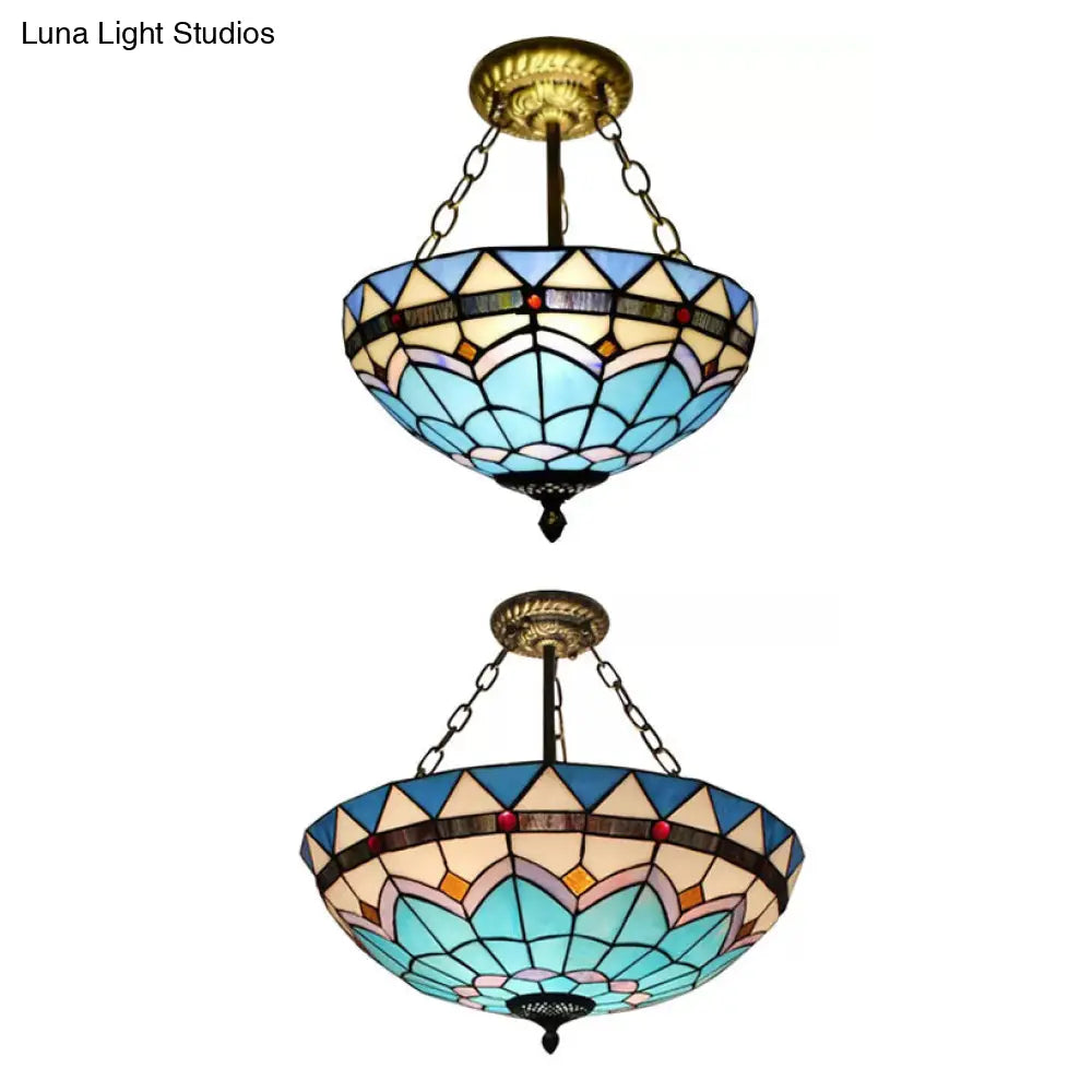 DecorBites™ DecorBites™ Scalloped Edge Baroque Style Glass Bowl Chandelier Light in Blue/Sky Blue, 12"/16"/19.5"/23.5" W, Brass Hanging Light