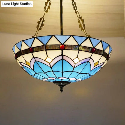 DecorBites™ DecorBites™ Scalloped Edge Baroque Style Glass Bowl Chandelier Light in Blue/Sky Blue, 12"/16"/19.5"/23.5" W, Brass Hanging Light