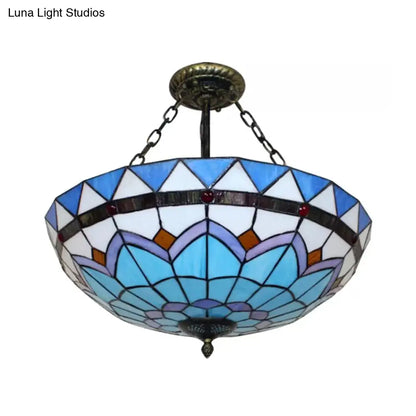 DecorBites™ DecorBites™ Scalloped Edge Baroque Style Glass Bowl Chandelier Light in Blue/Sky Blue, 12"/16"/19.5"/23.5" W, Brass Hanging Light