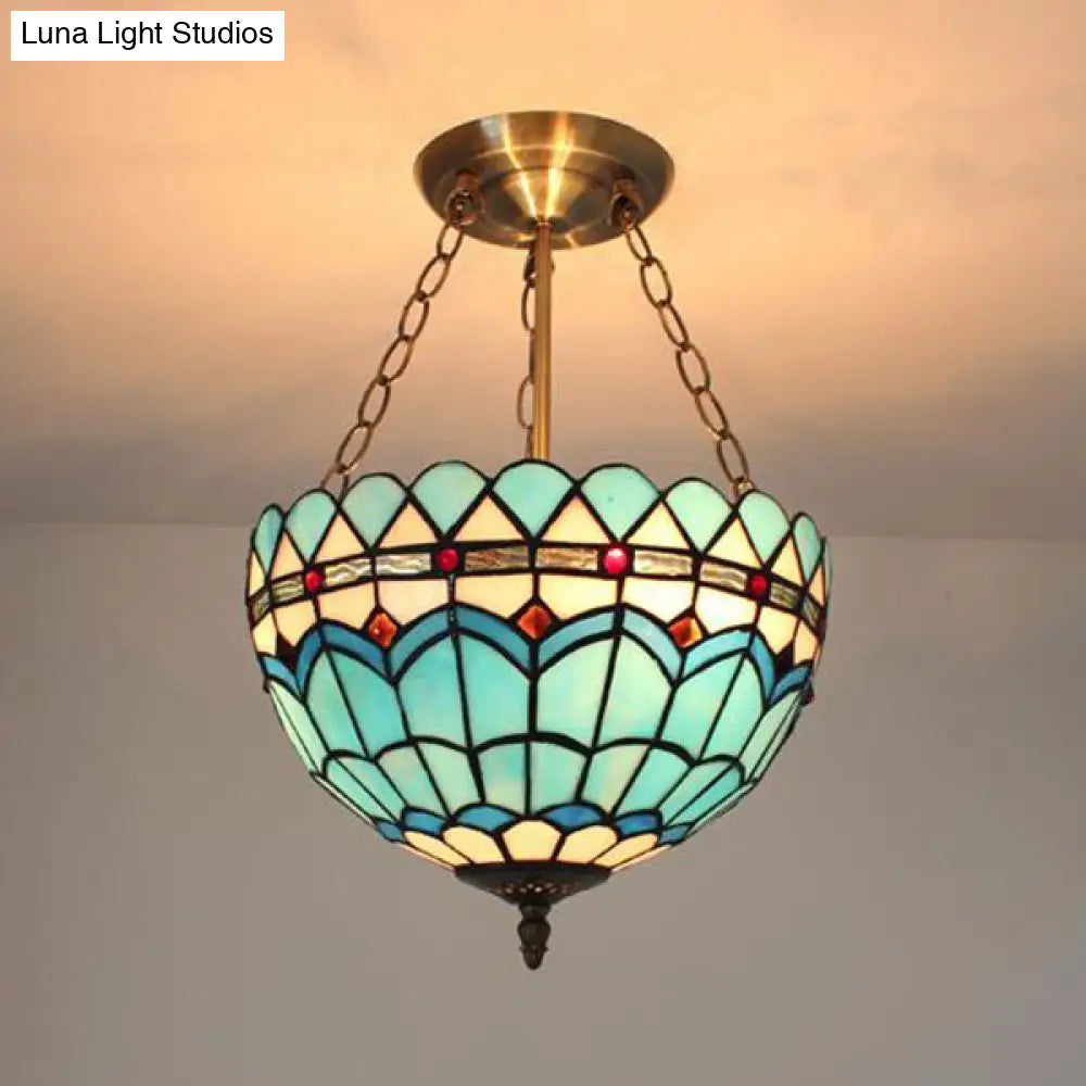 DecorBites™ DecorBites™ Scalloped Edge Baroque Style Glass Bowl Chandelier Light in Blue/Sky Blue, 12"/16"/19.5"/23.5" W, Brass Hanging Light