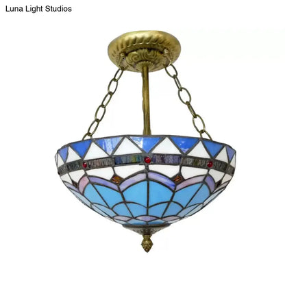 DecorBites™ DecorBites™ Scalloped Edge Baroque Style Glass Bowl Chandelier Light in Blue/Sky Blue, 12"/16"/19.5"/23.5" W, Brass Hanging Light