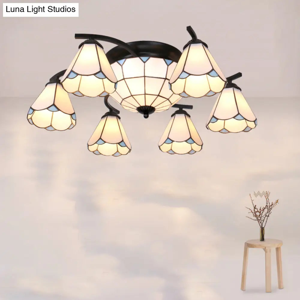 Scalloped Glass Semi Flush Mount Ceiling Light with Mediterranean Style