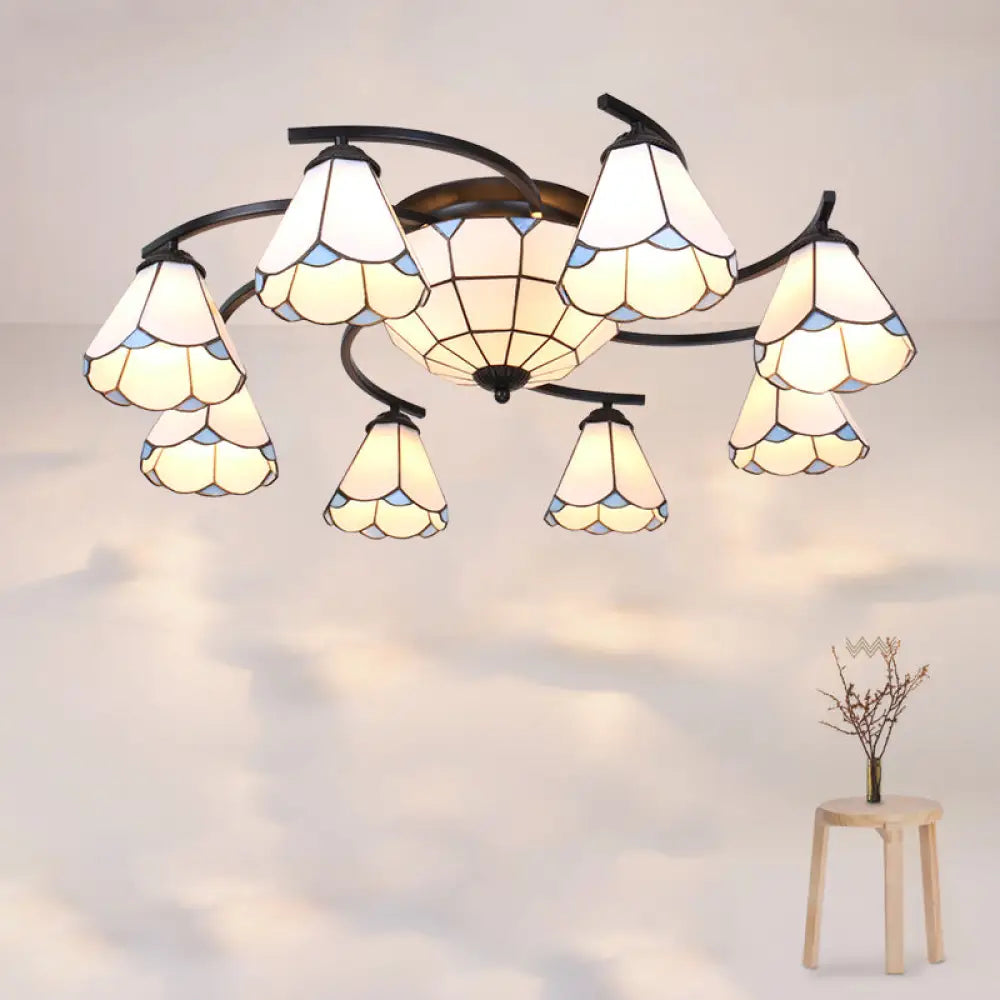 Scalloped Glass Semi Flush Mount Ceiling Light with Mediterranean Style