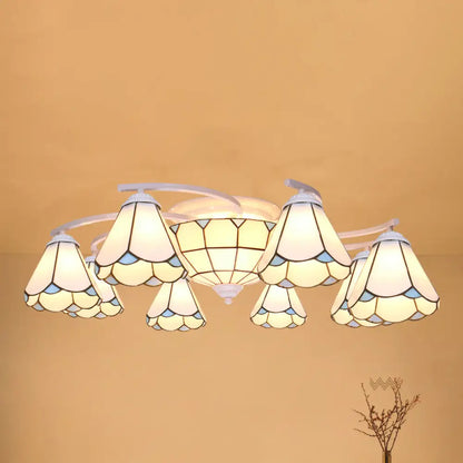 Scalloped Glass Semi Flush Mount Ceiling Light with Mediterranean Style