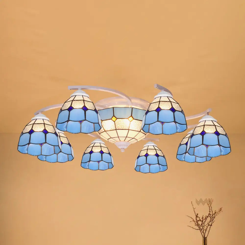 Scalloped Glass Semi Flush Mount Ceiling Light with Mediterranean Style