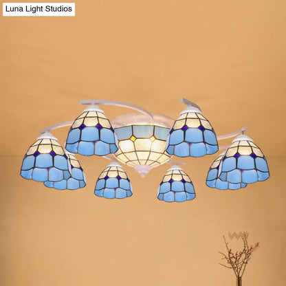 Scalloped Glass Semi Flush Mount Ceiling Light with Mediterranean Style