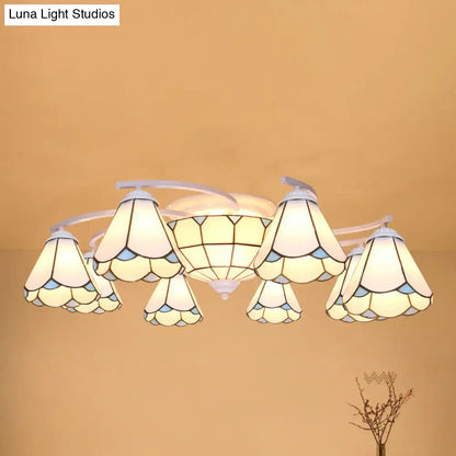 Scalloped Glass Semi Flush Mount Ceiling Light with Mediterranean Style