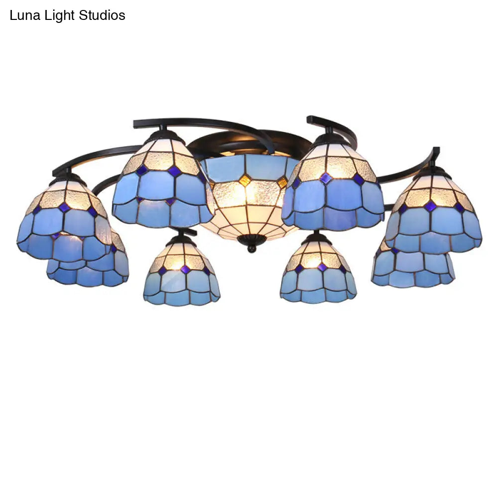 Scalloped Glass Semi Flush Mount Ceiling Light with Mediterranean Style