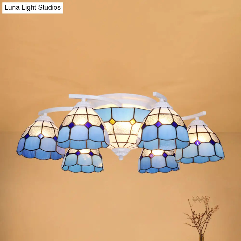 Scalloped Glass Semi Flush Mount Ceiling Light with Mediterranean Style