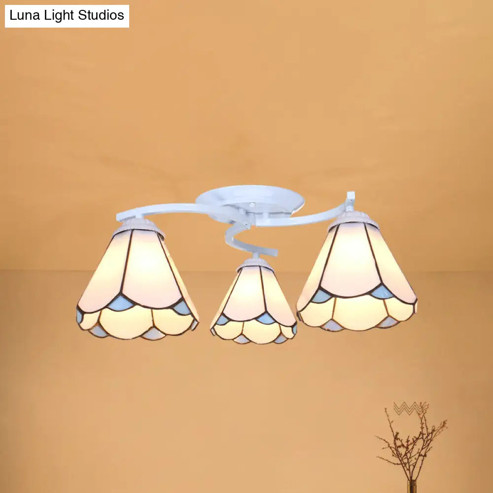 Scalloped Glass Semi Flush Mount Ceiling Light with Mediterranean Style