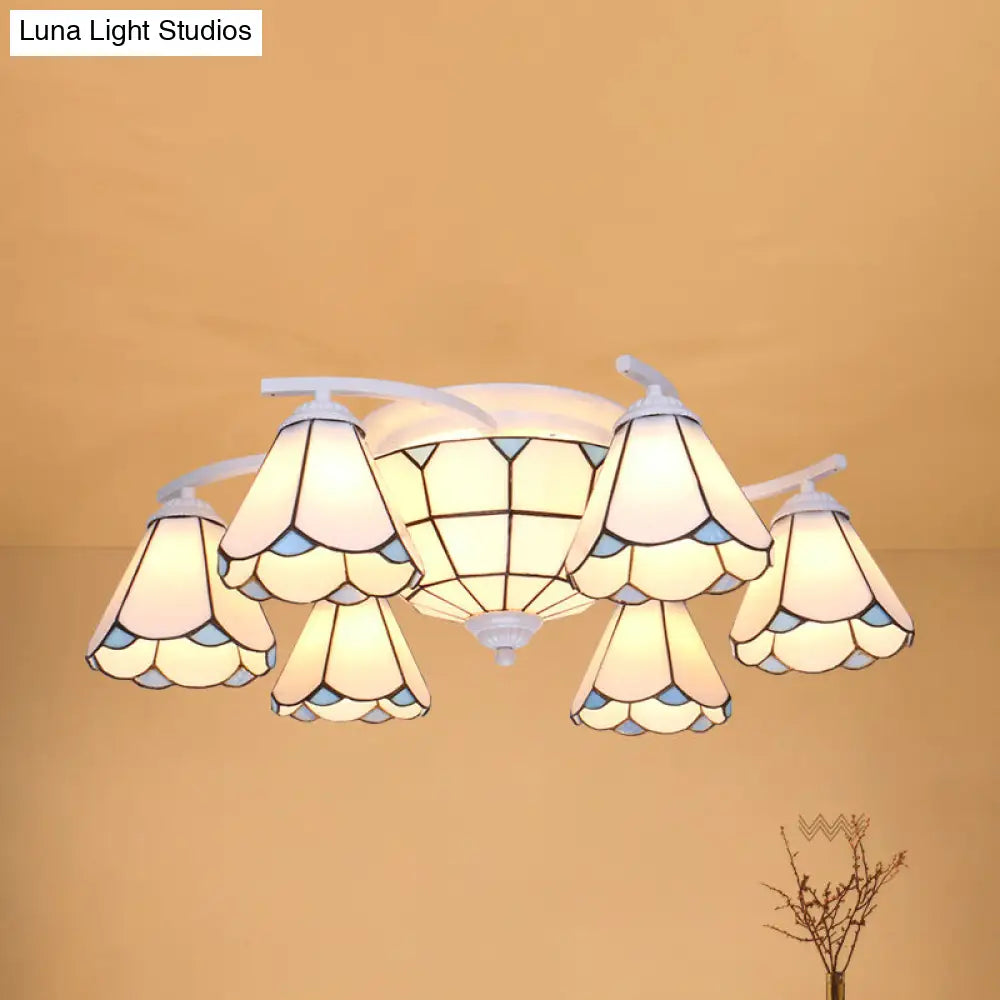 Scalloped Glass Semi Flush Mount Ceiling Light with Mediterranean Style