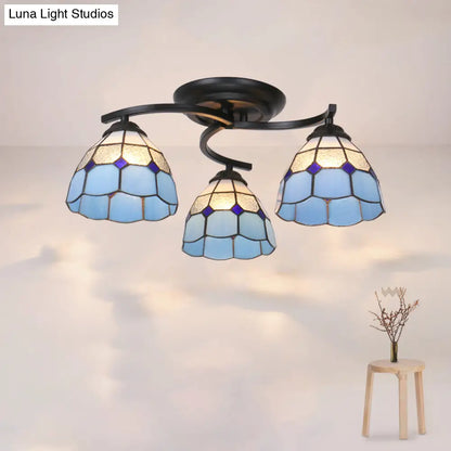 Scalloped Glass Semi Flush Mount Ceiling Light with Mediterranean Style