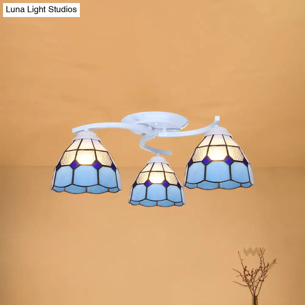 Scalloped Glass Semi Flush Mount Ceiling Light with Mediterranean Style