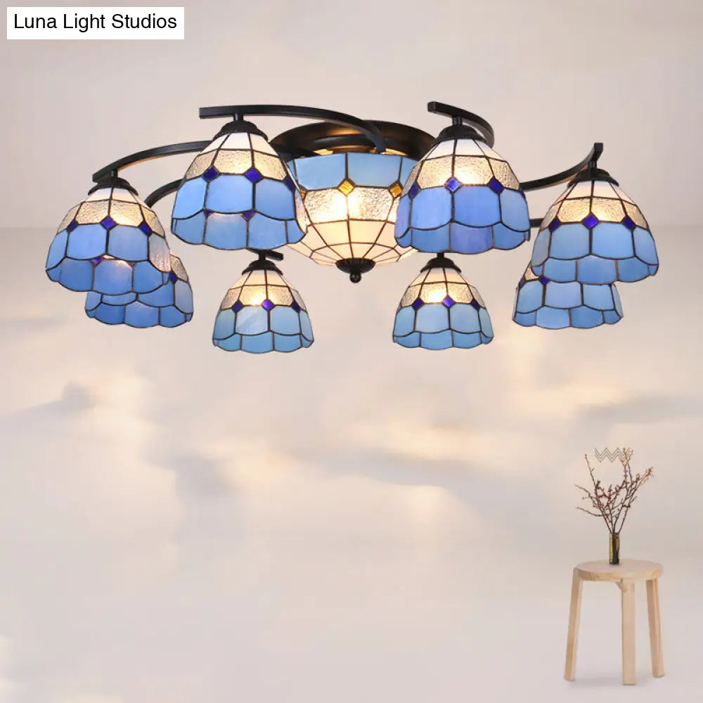 Scalloped Glass Semi Flush Mount Ceiling Light with Mediterranean Style