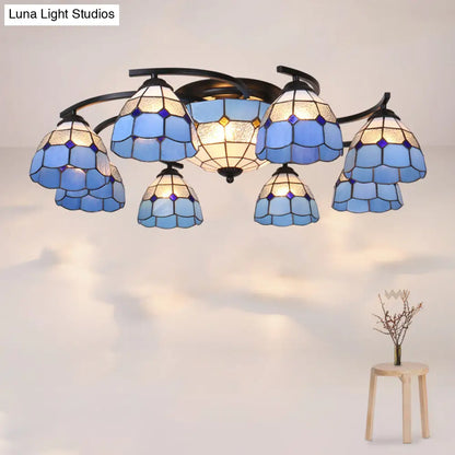 Scalloped Glass Semi Flush Mount Ceiling Light with Mediterranean Style