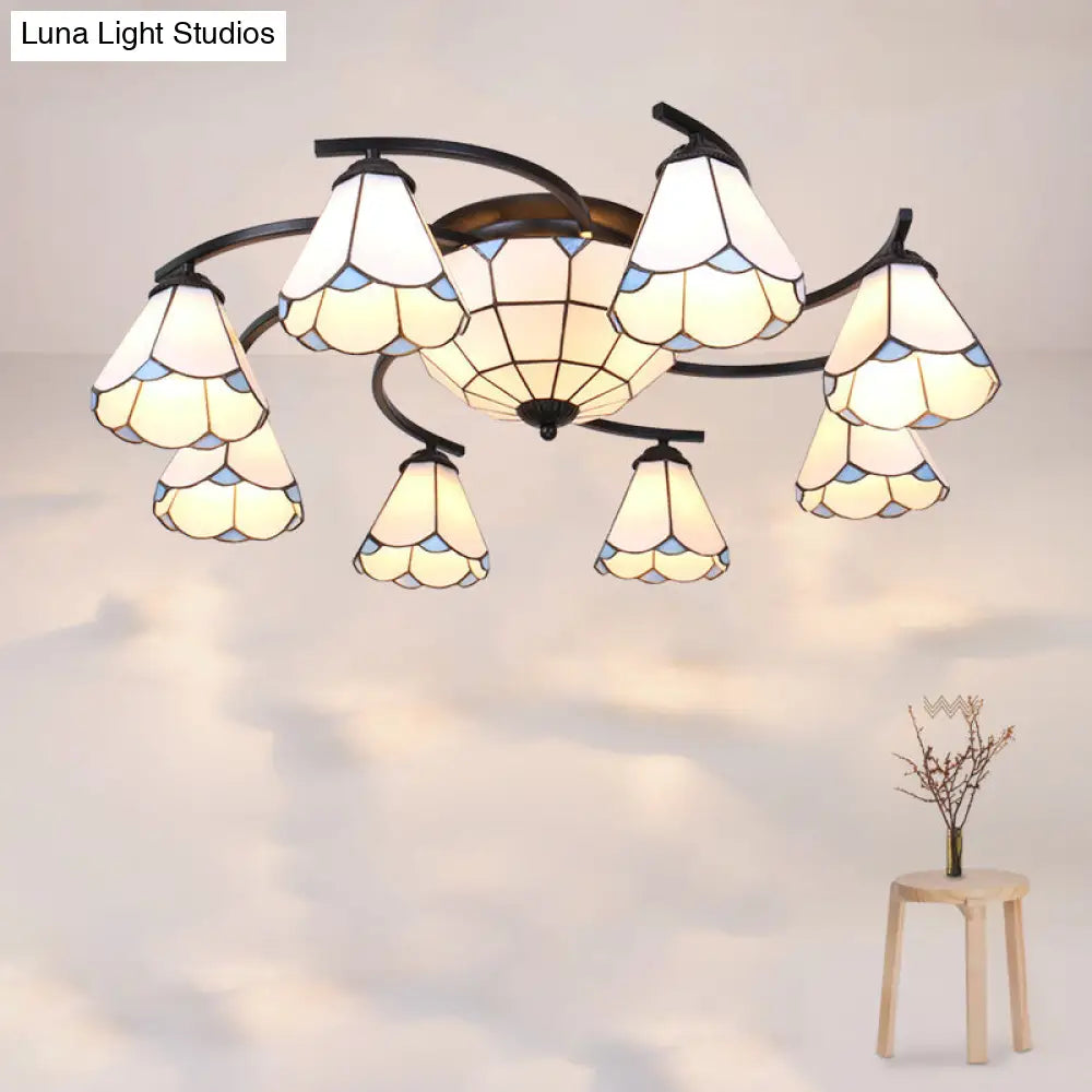 Scalloped Glass Semi Flush Mount Ceiling Light with Mediterranean Style