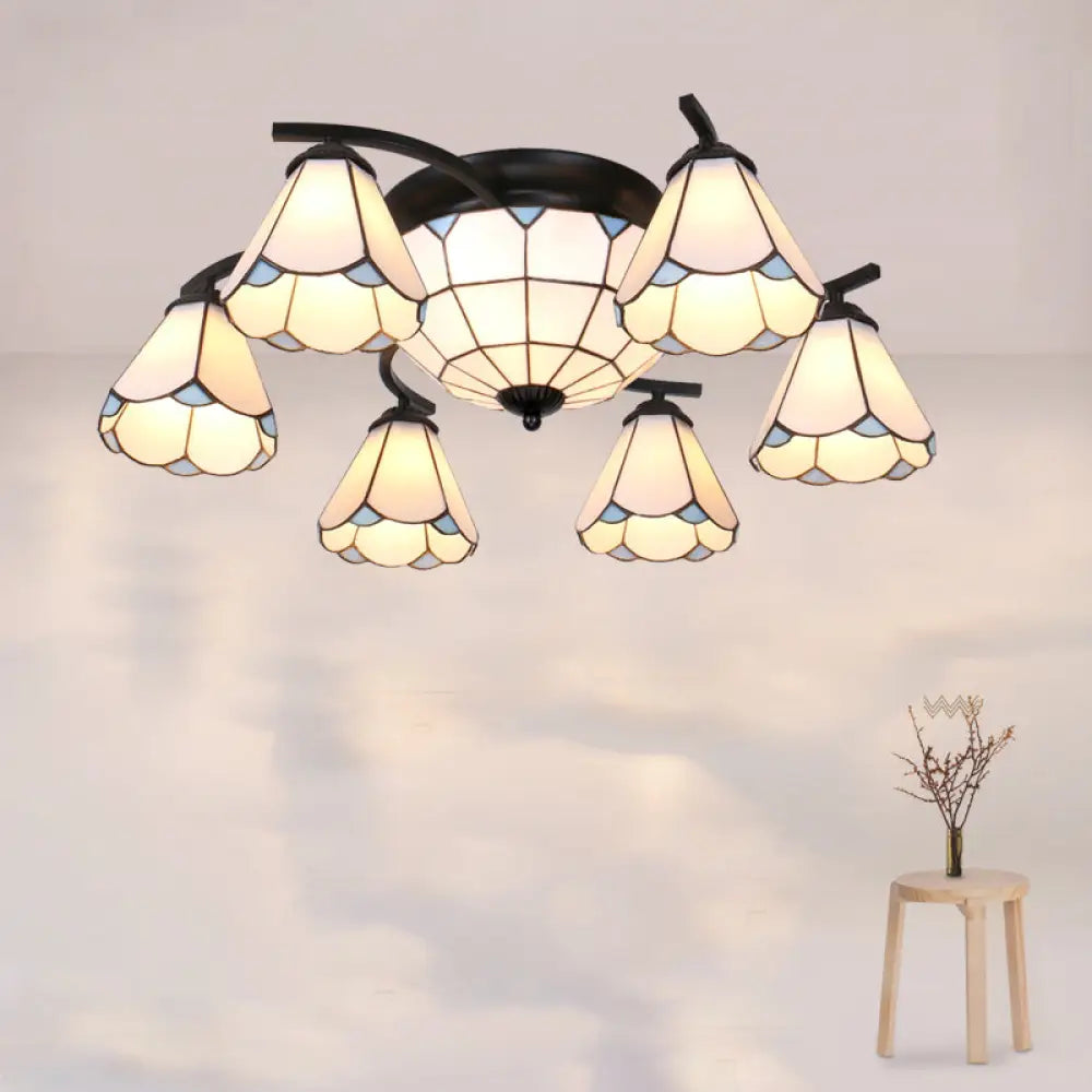 Scalloped Glass Semi Flush Mount Ceiling Light with Mediterranean Style