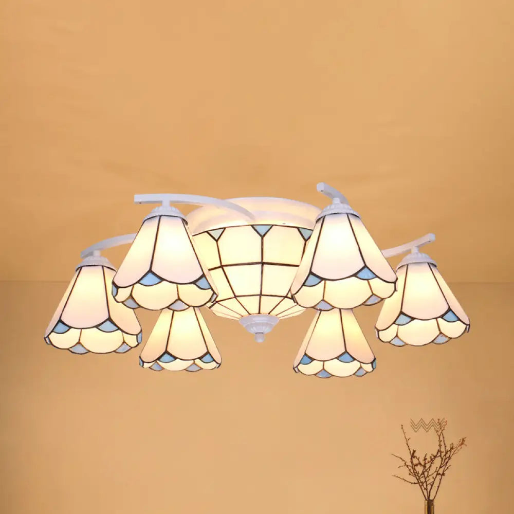 Scalloped Glass Semi Flush Mount Ceiling Light with Mediterranean Style