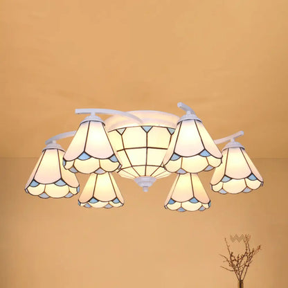 Scalloped Glass Semi Flush Mount Ceiling Light with Mediterranean Style