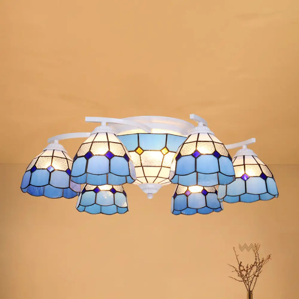 Scalloped Glass Semi Flush Mount Ceiling Light with Mediterranean Style