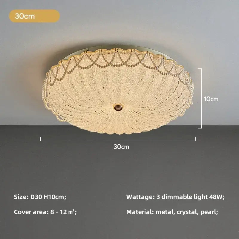 Oval 30cm scalloped gold crystal dimmable led ceiling light with pearl embellishments for bedroom decorbites ceiling light