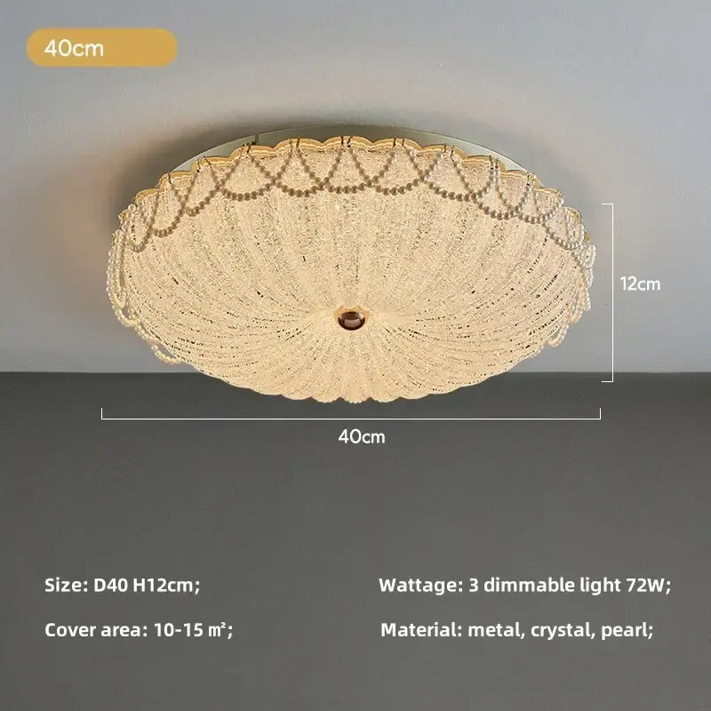 Scalloped gold crystal dimmable led ceiling light with metal pearl design for elegant bedroom decorbites ceiling light