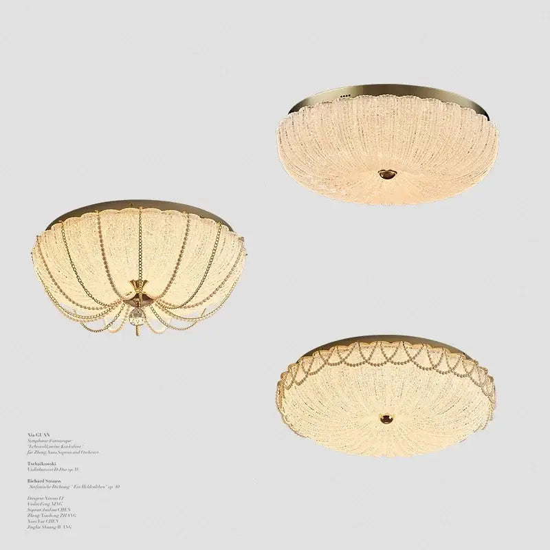 Scalloped gold crystal dimmable led ceiling light with textured glass shade and chain detailing for bedroom decorbites ceiling light