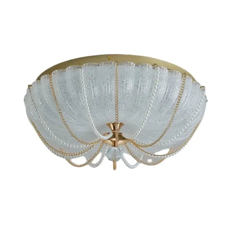 Scalloped gold crystal dimmable led ceiling light with frosted glass shell and beaded chains for bedroom decorbites ceiling light